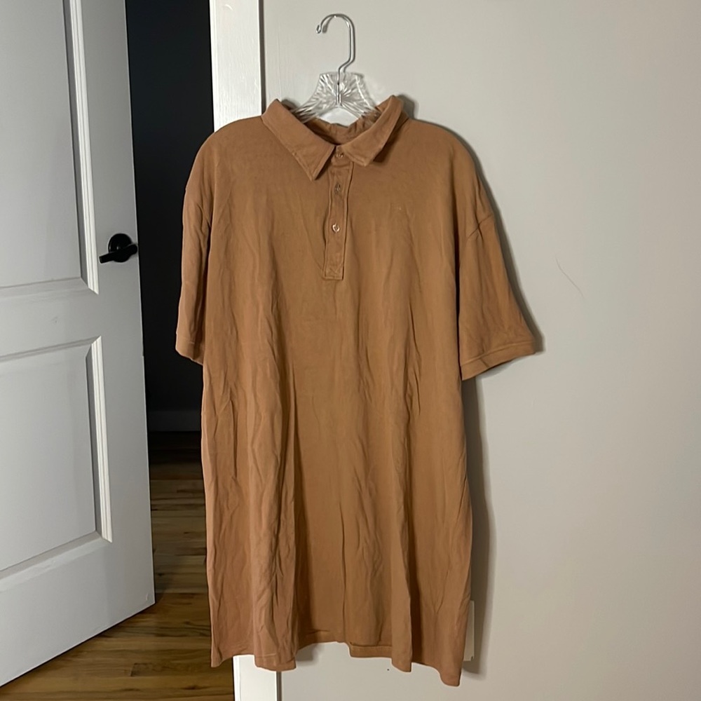Threadbare Petite short sleeve polo shirt mini dress in sand